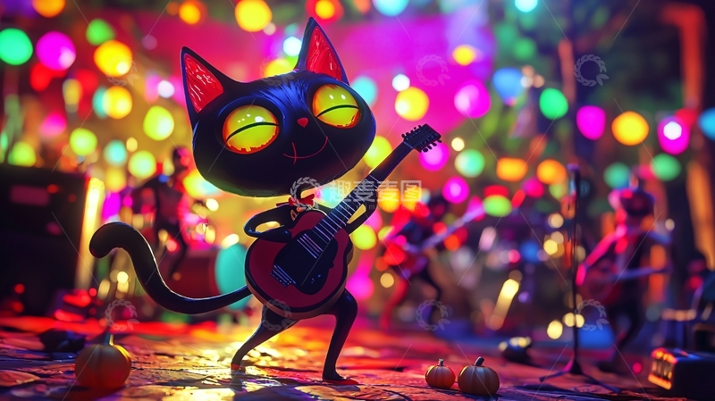 高清大图下载【趣麦麦图】万圣节摇滚猫演唱会