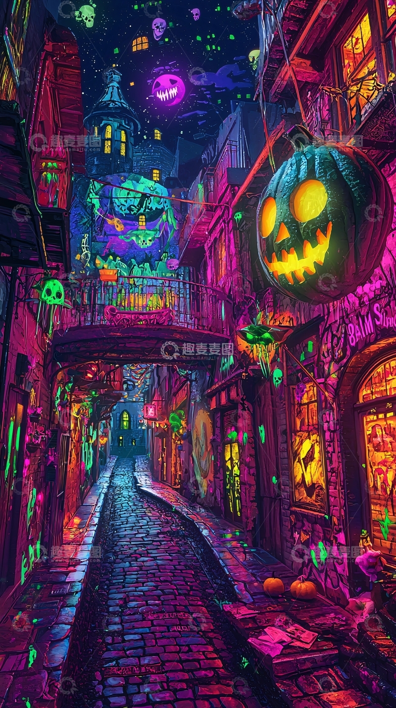 高清大图下载【趣麦麦图】万圣节夜晚的鬼镇街道