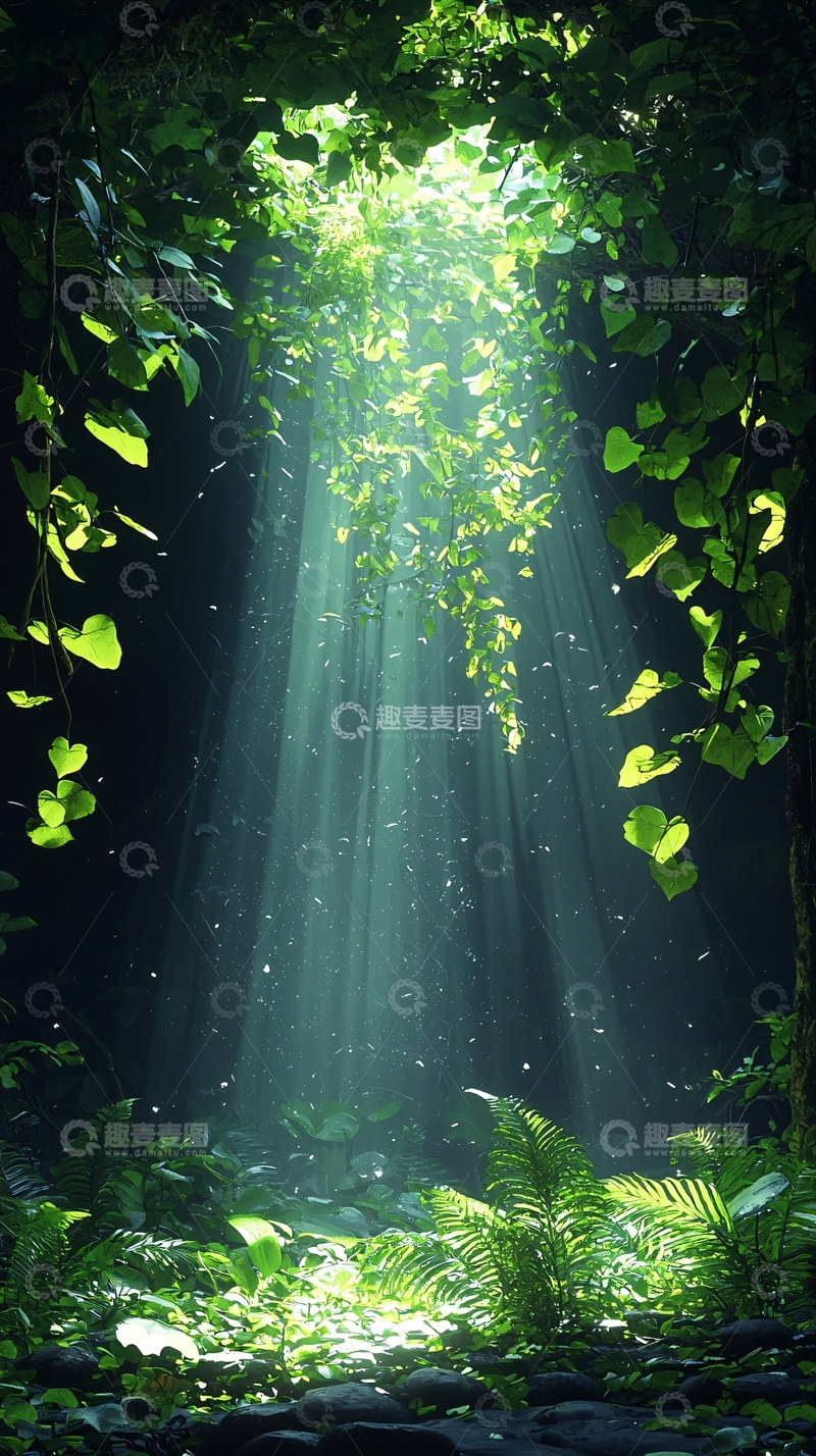 高清大图下载【趣麦麦图】阳光穿透森林树叶