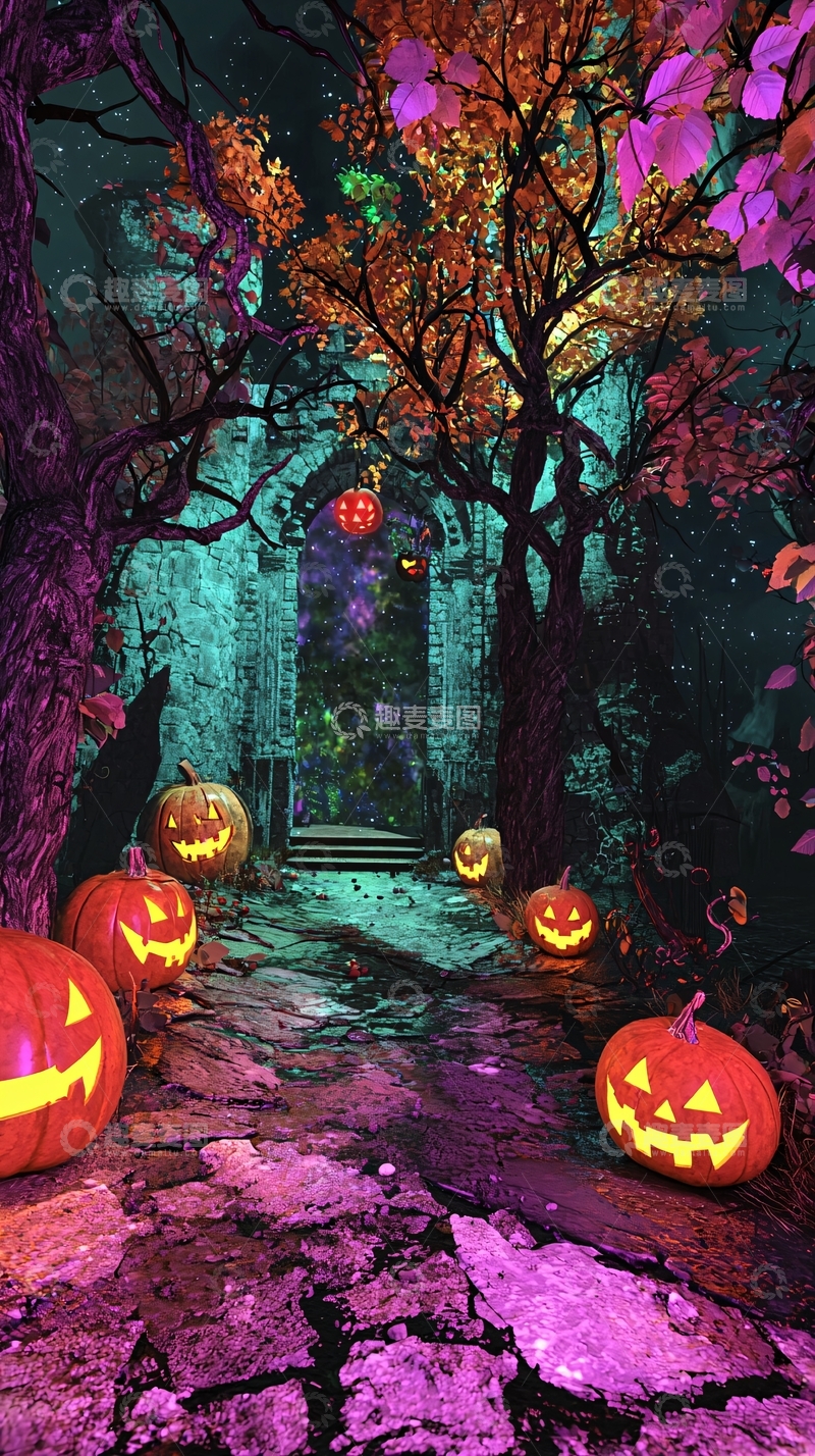 高清大图下载【趣麦麦图】万圣节南瓜灯与古老城堡
