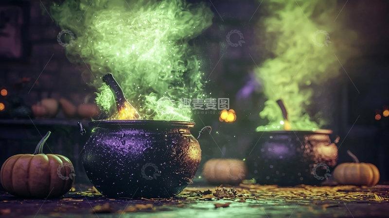 高清大图下载【趣麦麦图】万圣节魔法锅与南瓜