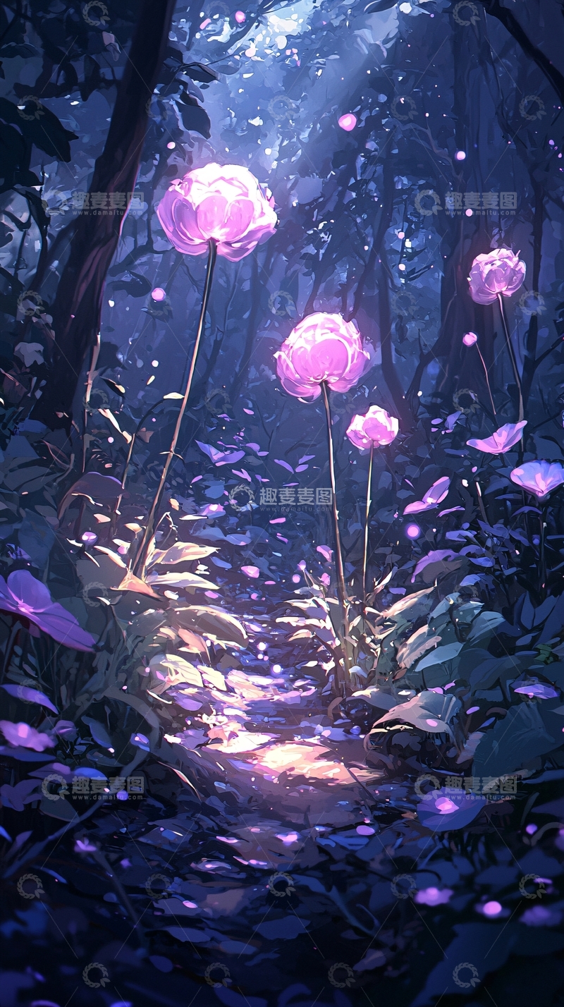 高清大图下载【趣麦麦图】梦幻森林中的紫色花朵