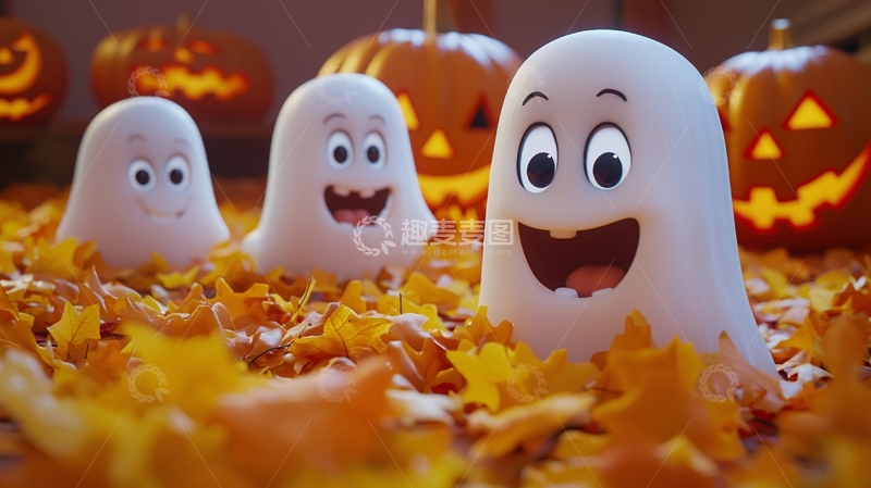 高清大图下载【趣麦麦图】万圣节鬼魂与南瓜灯
