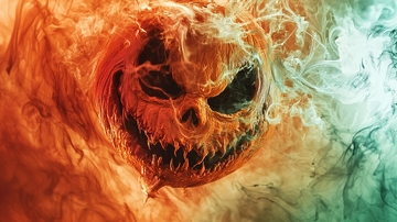 火焰骷髅与烟雾背景