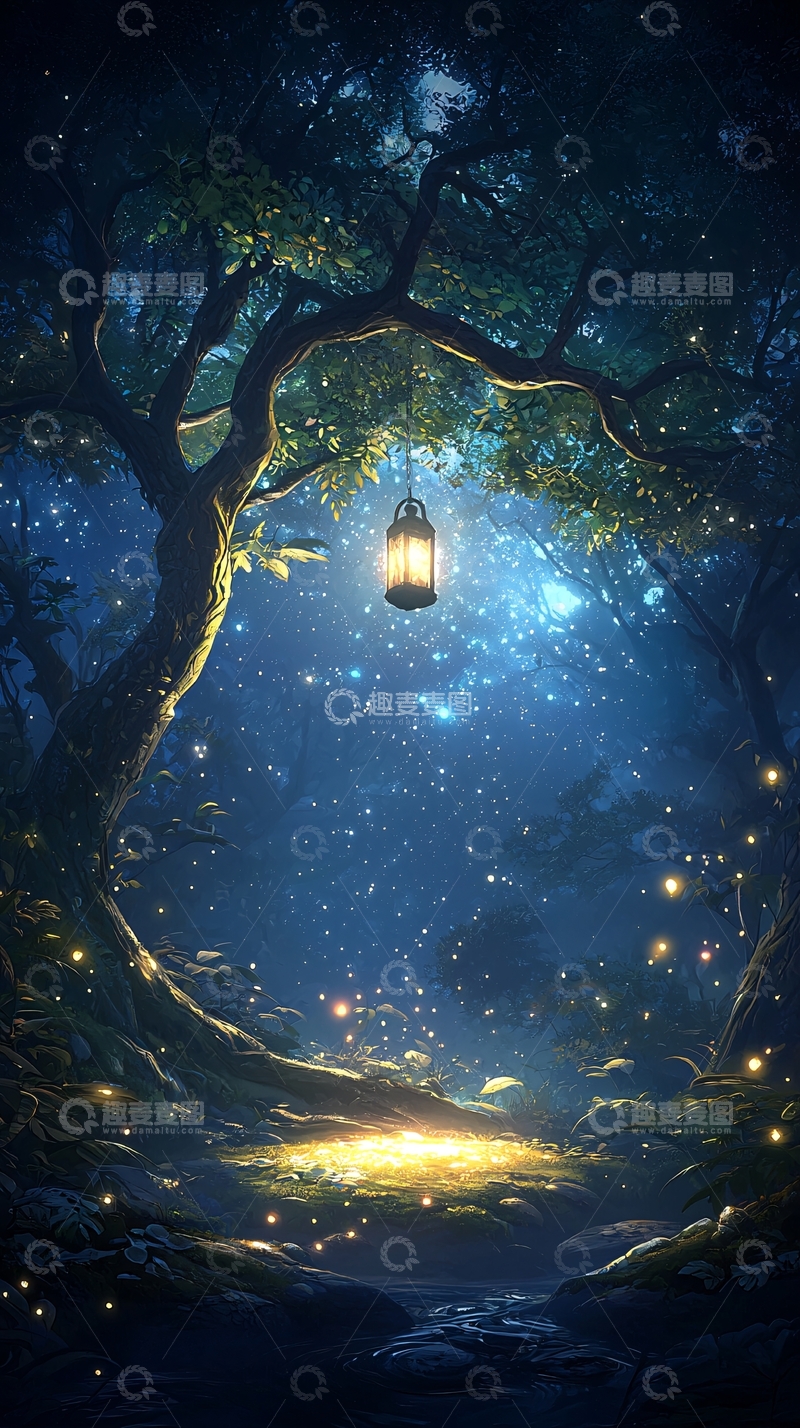 高清大图下载【趣麦麦图】梦幻森林夜景灯笼光效
