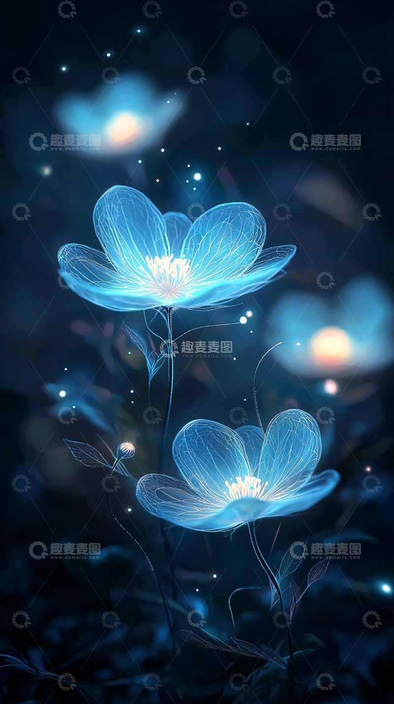 高清大图下载【趣麦麦图】蓝色发光花朵背景图