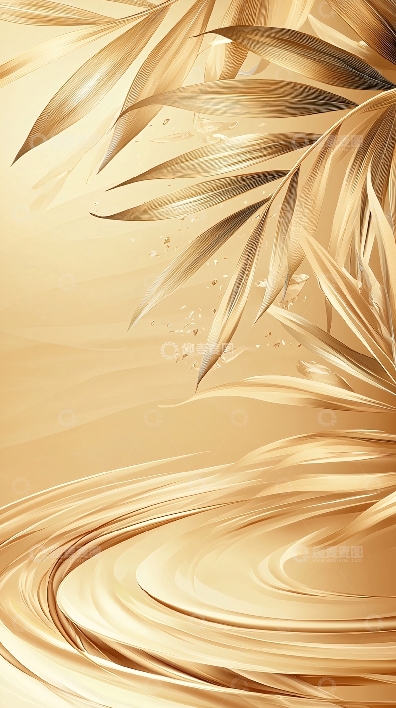 高清大图下载【趣麦麦图】金色抽象植物背景素材