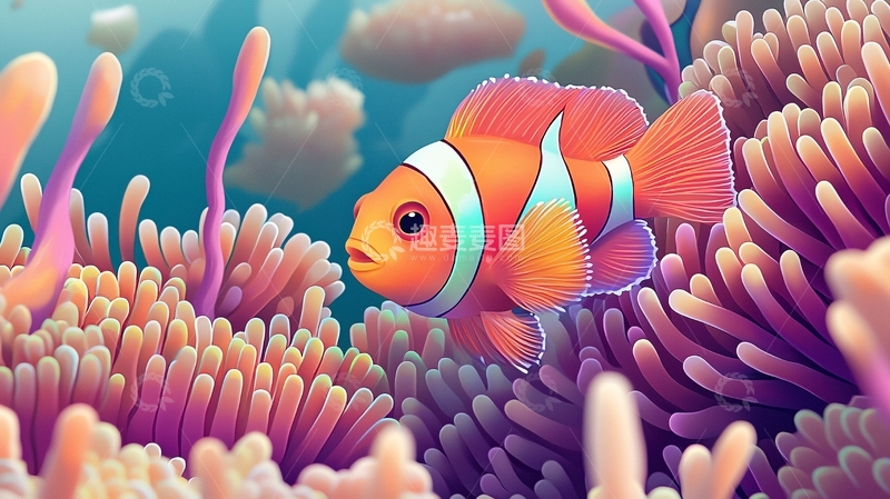 高清大图下载【趣麦麦图】珊瑚礁中的小丑鱼