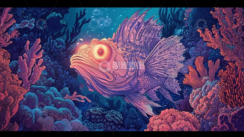 高清大图下载【趣麦麦图】神秘海底生物与珊瑚礁