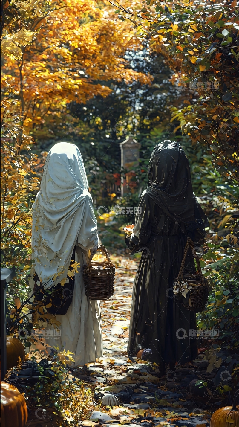 高清大图下载【趣麦麦图】秋日森林中的两位神秘人物