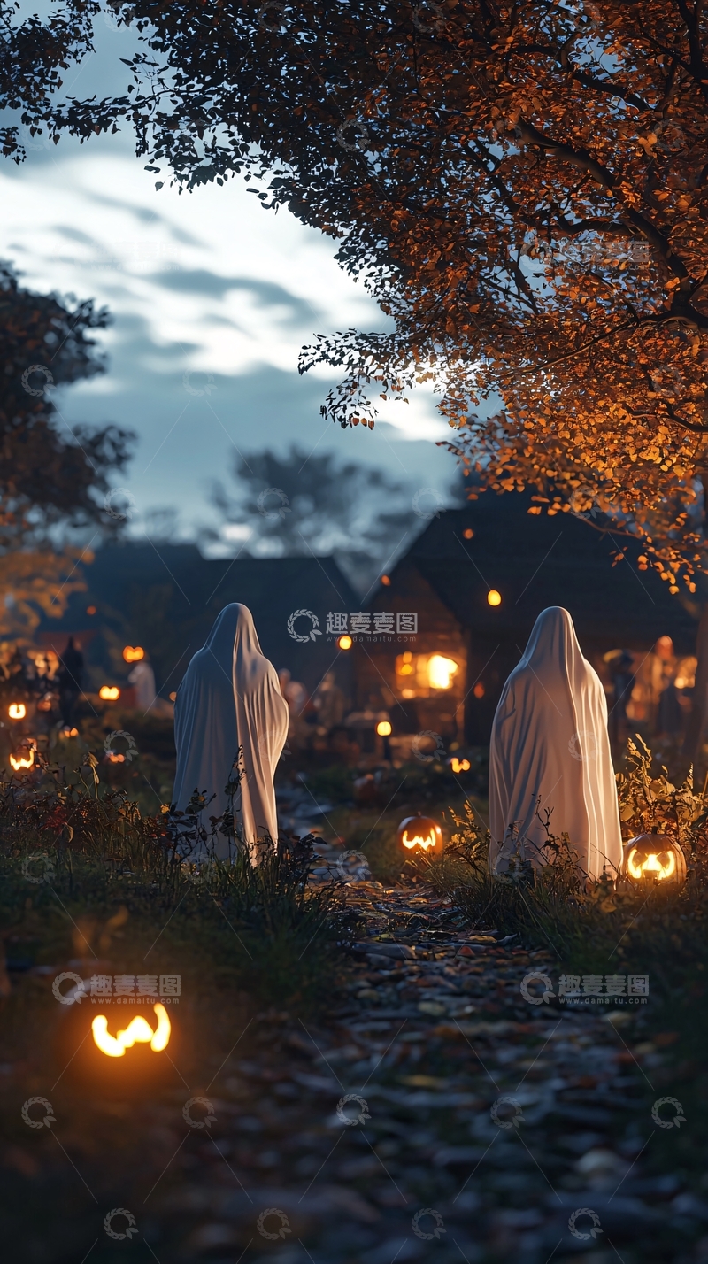 高清大图下载【趣麦麦图】万圣节夜晚幽灵南瓜灯