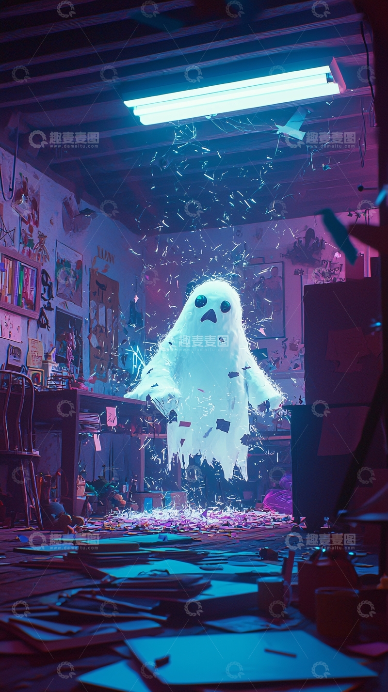 高清大图下载【趣麦麦图】幽灵在凌乱房间中
