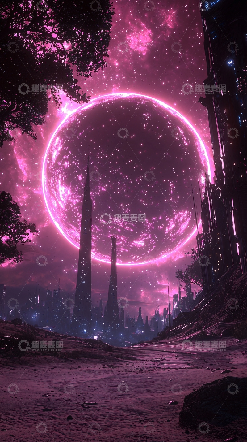 高清大图下载【趣麦麦图】科幻星球夜景
