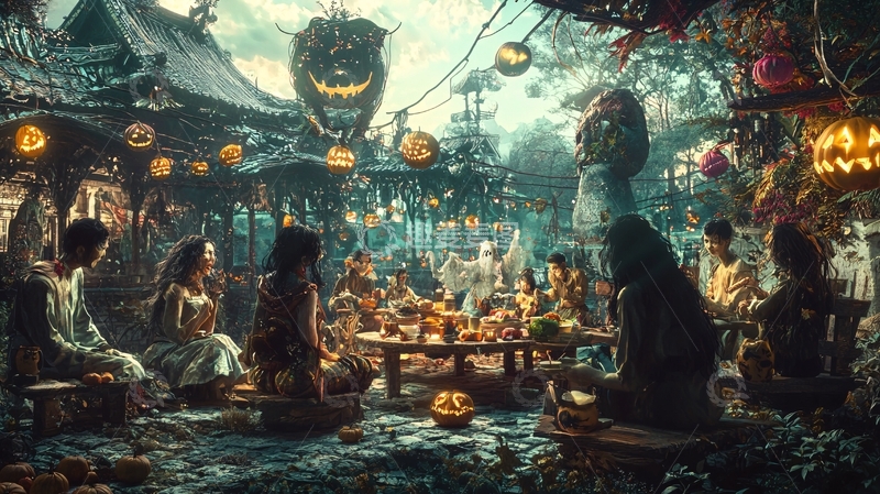 高清大图下载【趣麦麦图】万圣节夜晚的户外聚会