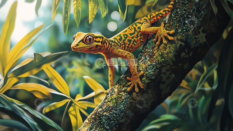 高清大图下载【趣麦麦图】热带雨林中的彩色壁虎