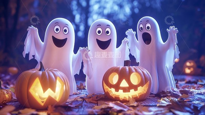 高清大图下载【趣麦麦图】万圣节鬼魂与南瓜灯