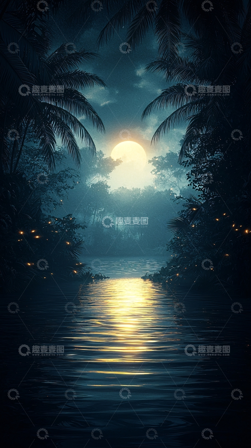 高清大图下载【趣麦麦图】月光下的丛林小径