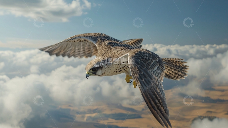 高清大图下载【趣麦麦图】猎鹰翱翔于云海之上