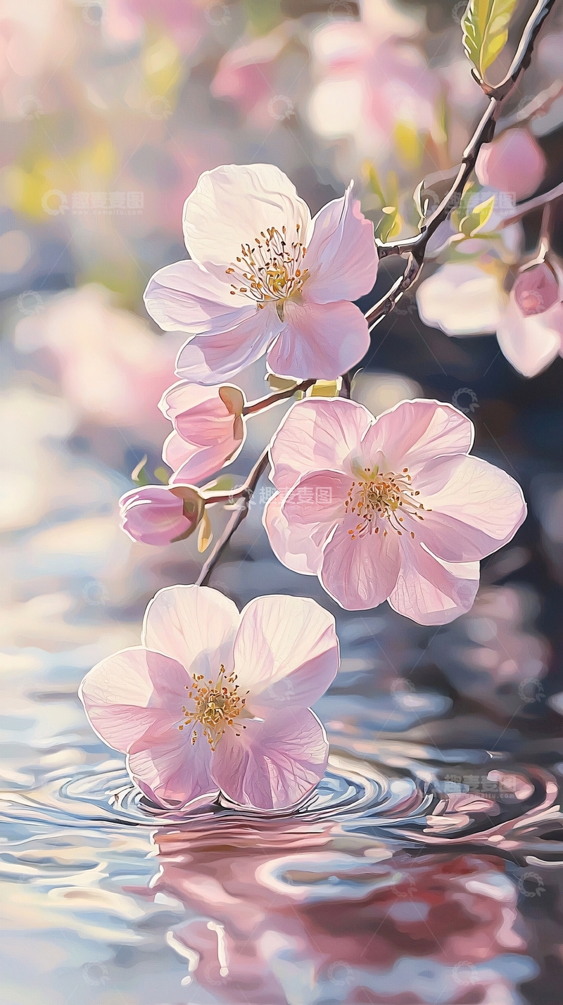 高清大图下载【趣麦麦图】樱花倒影在水中