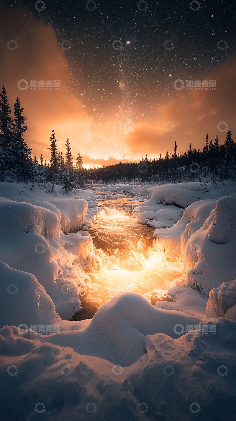 高清大图下载【趣麦麦图】冬夜雪河星辉照