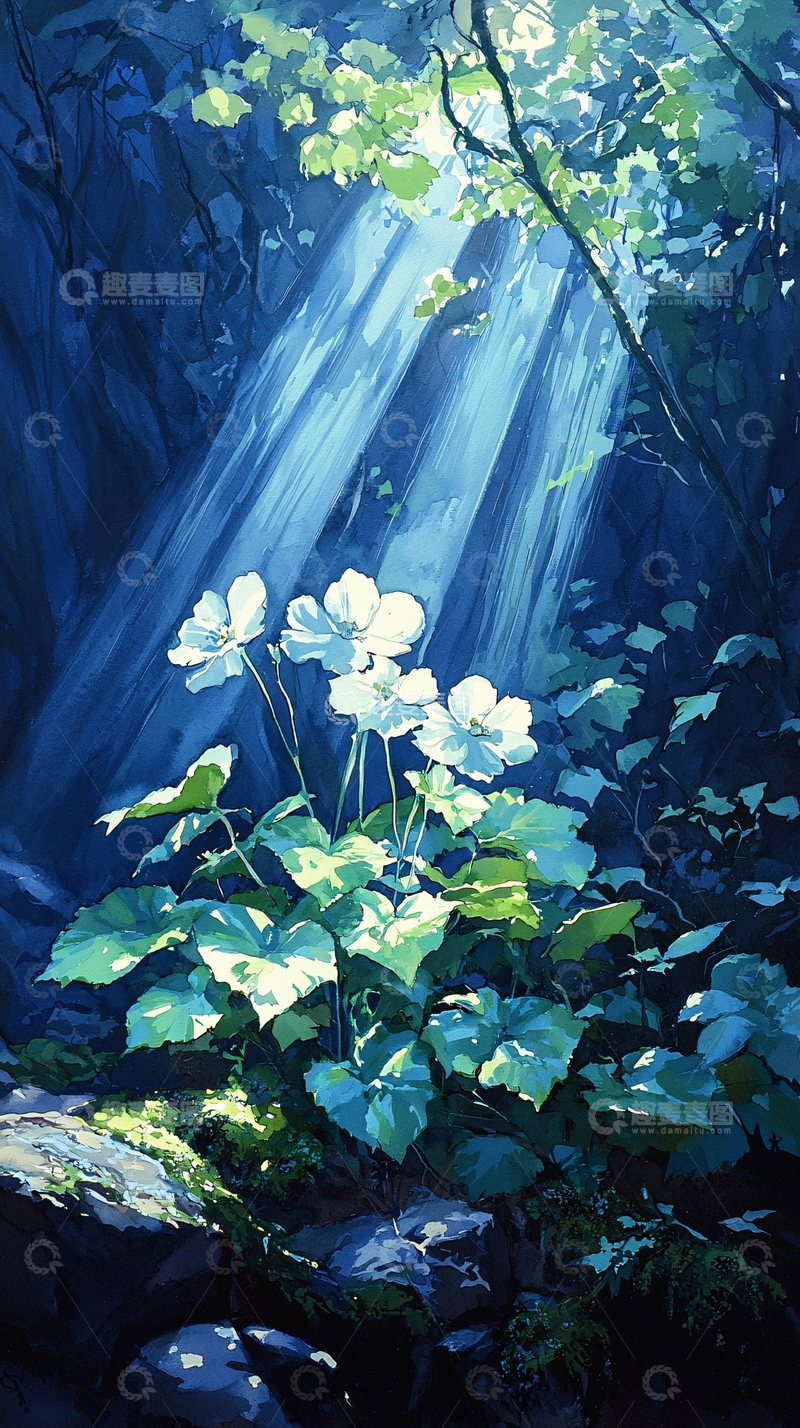 高清大图下载【趣麦麦图】森林中的阳光与花朵