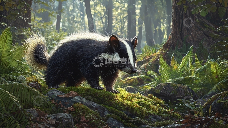 高清大图下载【趣麦麦图】森林中的臭鼬