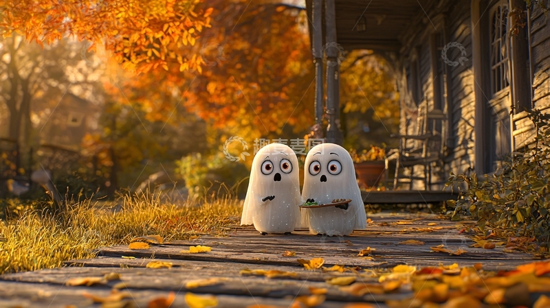 高清大图下载【趣麦麦图】秋天庭院里的小鬼们