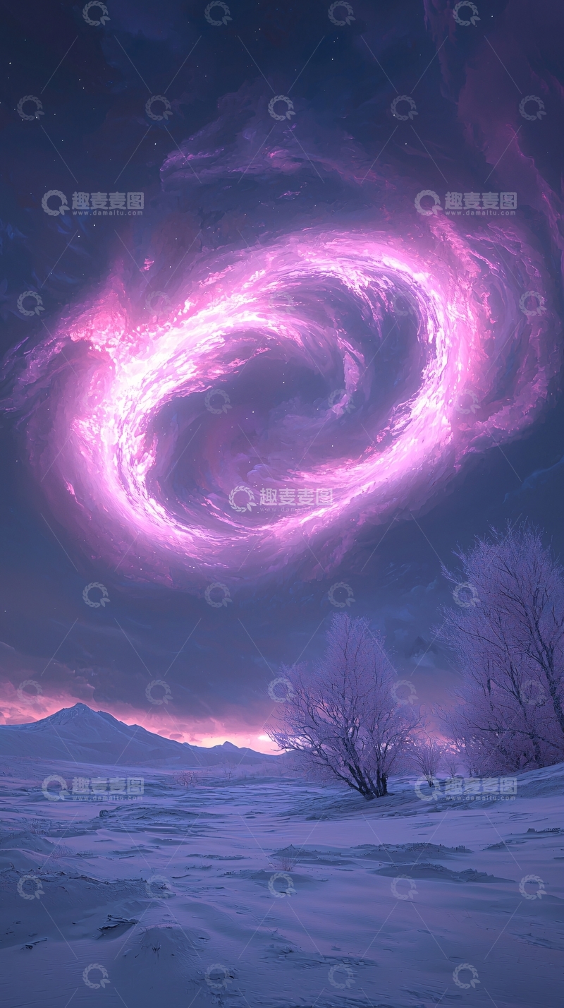 高清大图下载【趣麦麦图】梦幻星空下的雪地风景