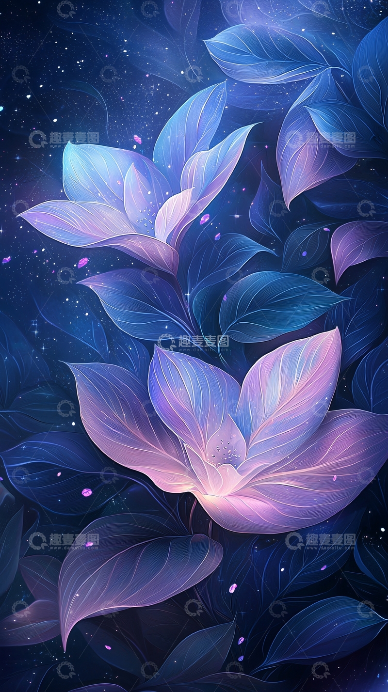 高清大图下载【趣麦麦图】梦幻星空下的紫色花朵