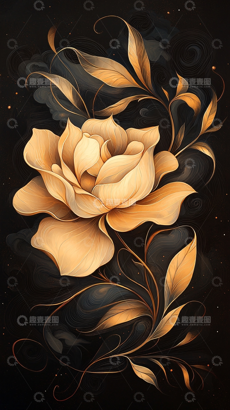 高清大图下载【趣麦麦图】金色玫瑰与抽象背景