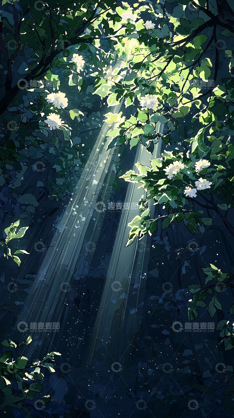 高清大图下载【趣麦麦图】森林中的阳光穿透树叶