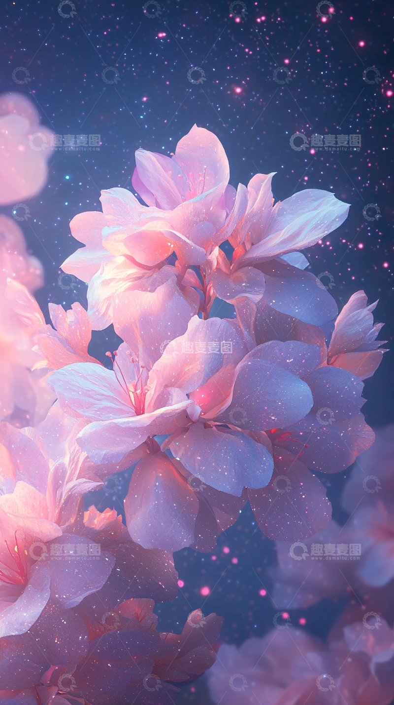 高清大图下载【趣麦麦图】梦幻樱花星空背景