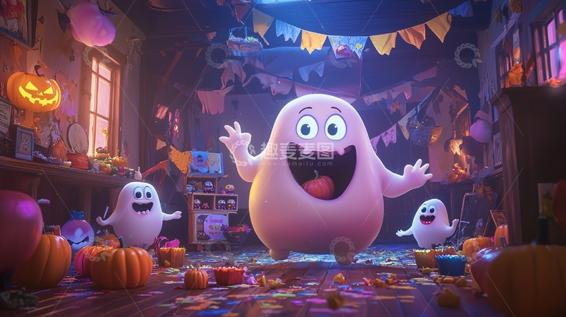 高清大图下载【趣麦麦图】万圣节派对中的卡通幽灵