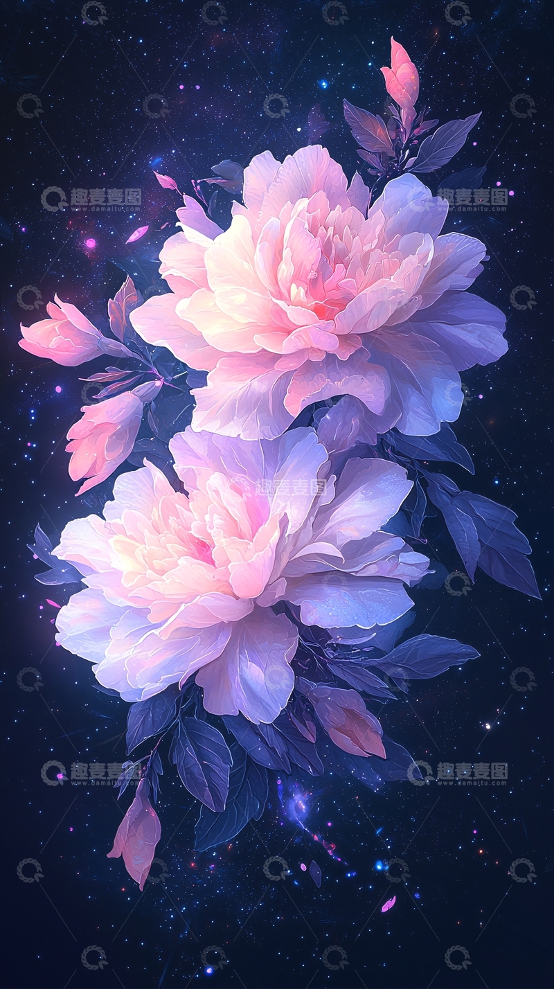 高清大图下载【趣麦麦图】梦幻星空下的牡丹花束