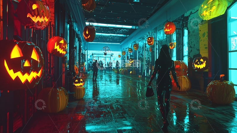 高清大图下载【趣麦麦图】万圣节夜晚走廊场景
