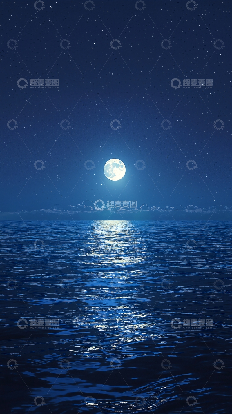 高清大图下载【趣麦麦图】月光下的宁静海面