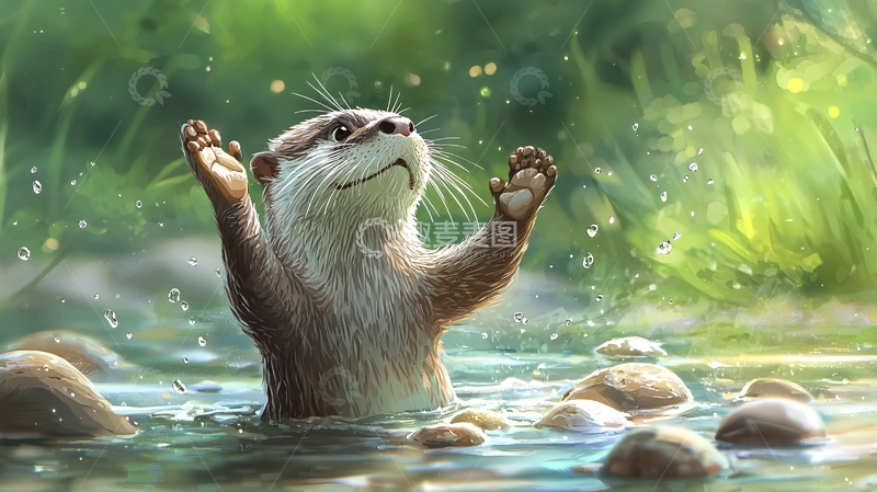 高清大图下载【趣麦麦图】水中的河狸挥手欢迎