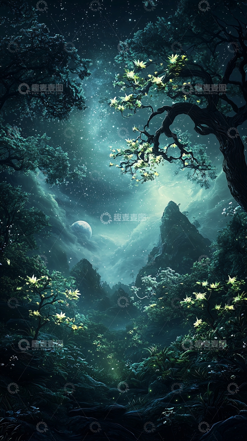 高清大图下载【趣麦麦图】梦幻森林夜景