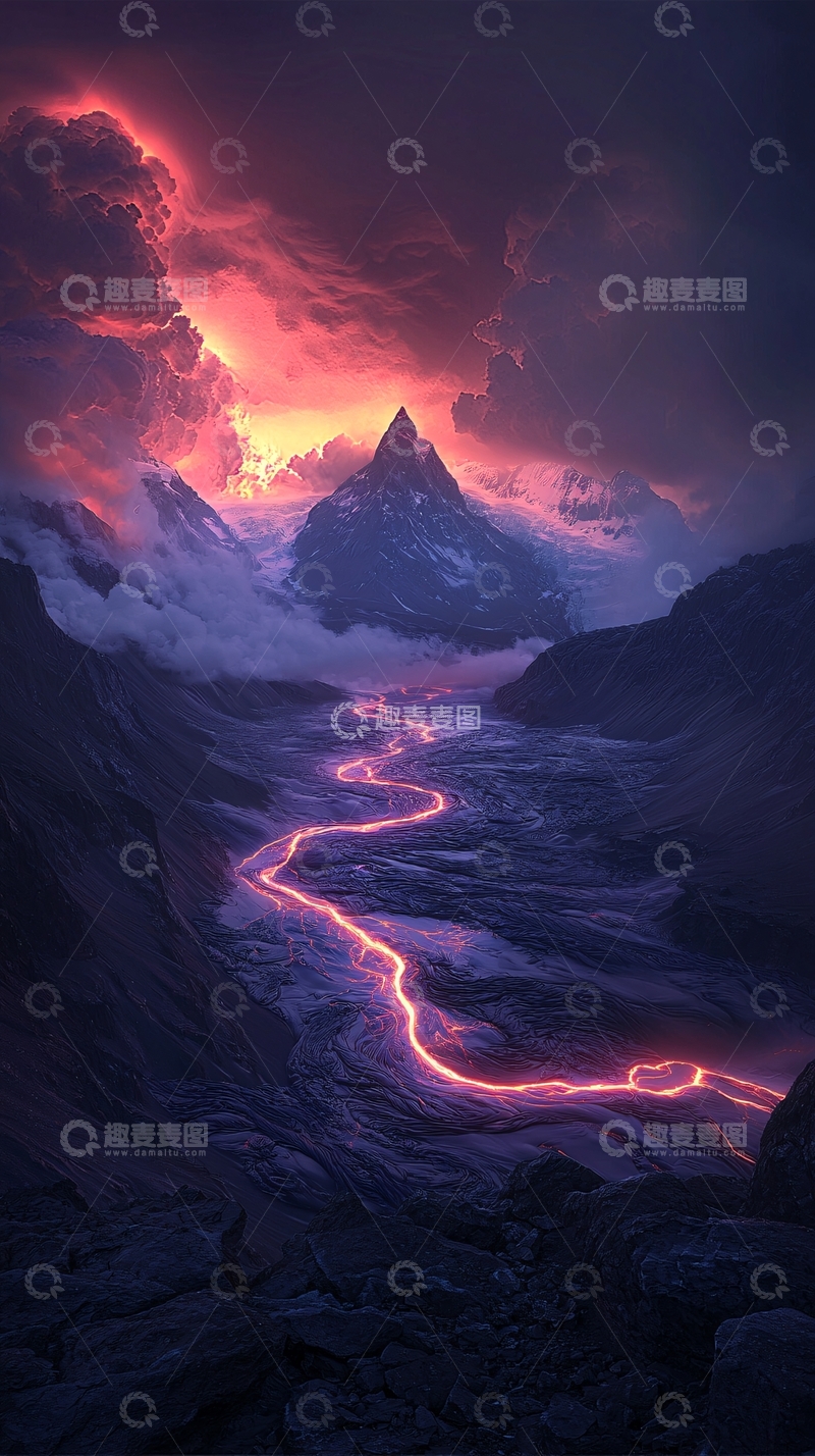 高清大图下载【趣麦麦图】火山熔岩流过山谷