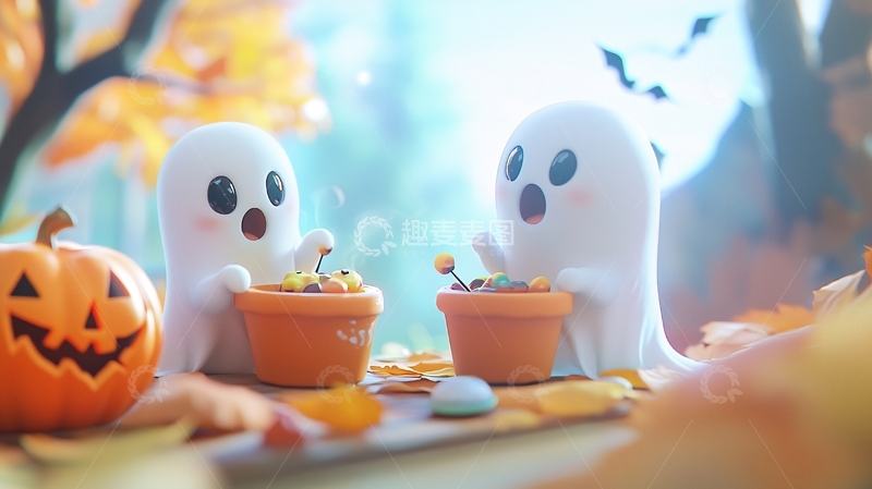 高清大图下载【趣麦麦图】万圣节鬼魂与南瓜灯