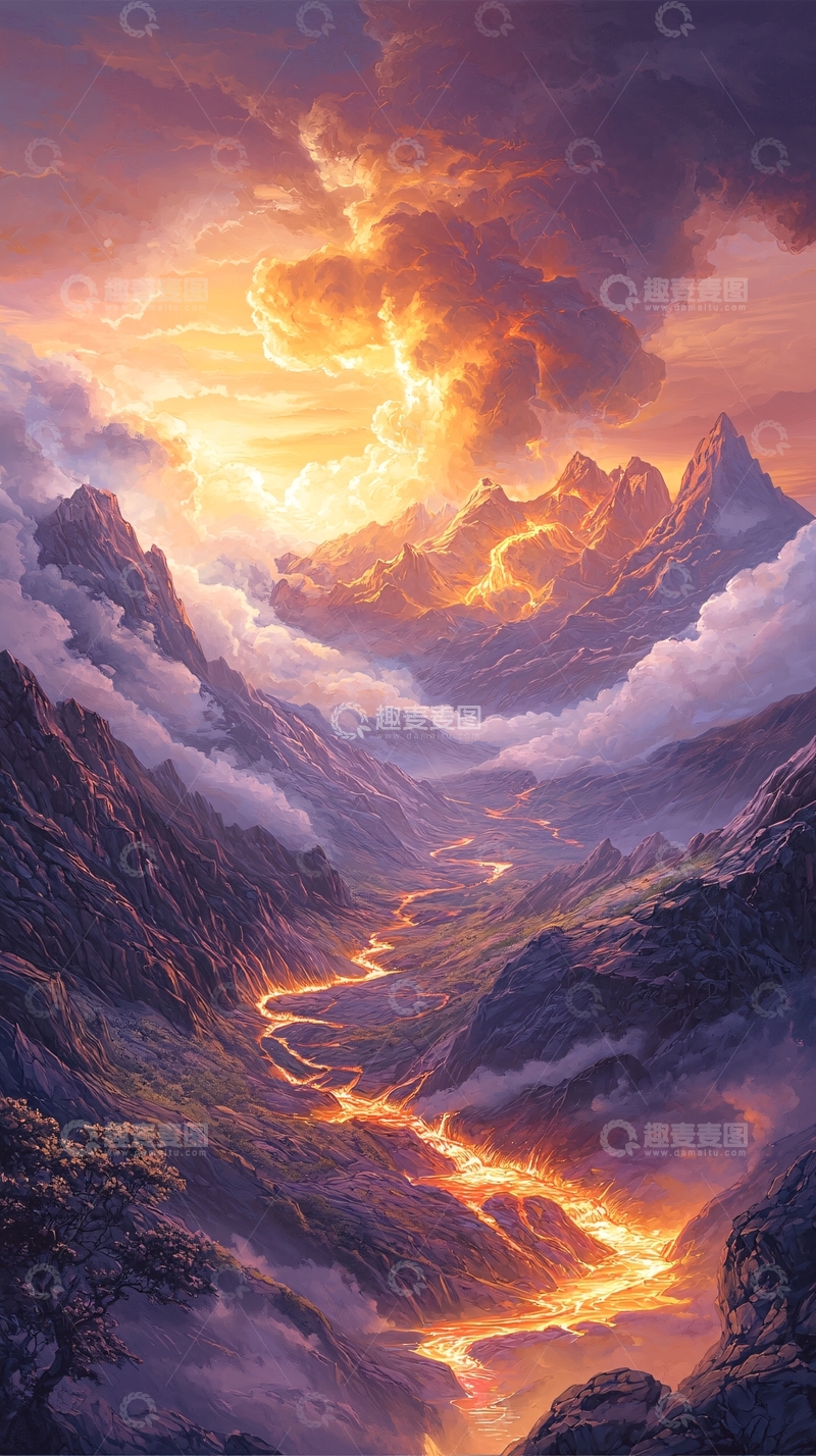 高清大图下载【趣麦麦图】火山爆发的壮丽山谷