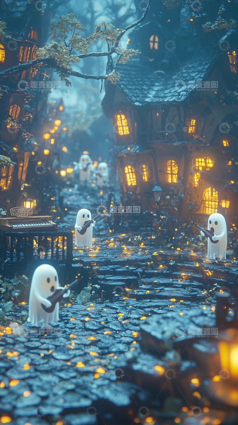 高清大图下载【趣麦麦图】幽灵乐队在古老街道演奏