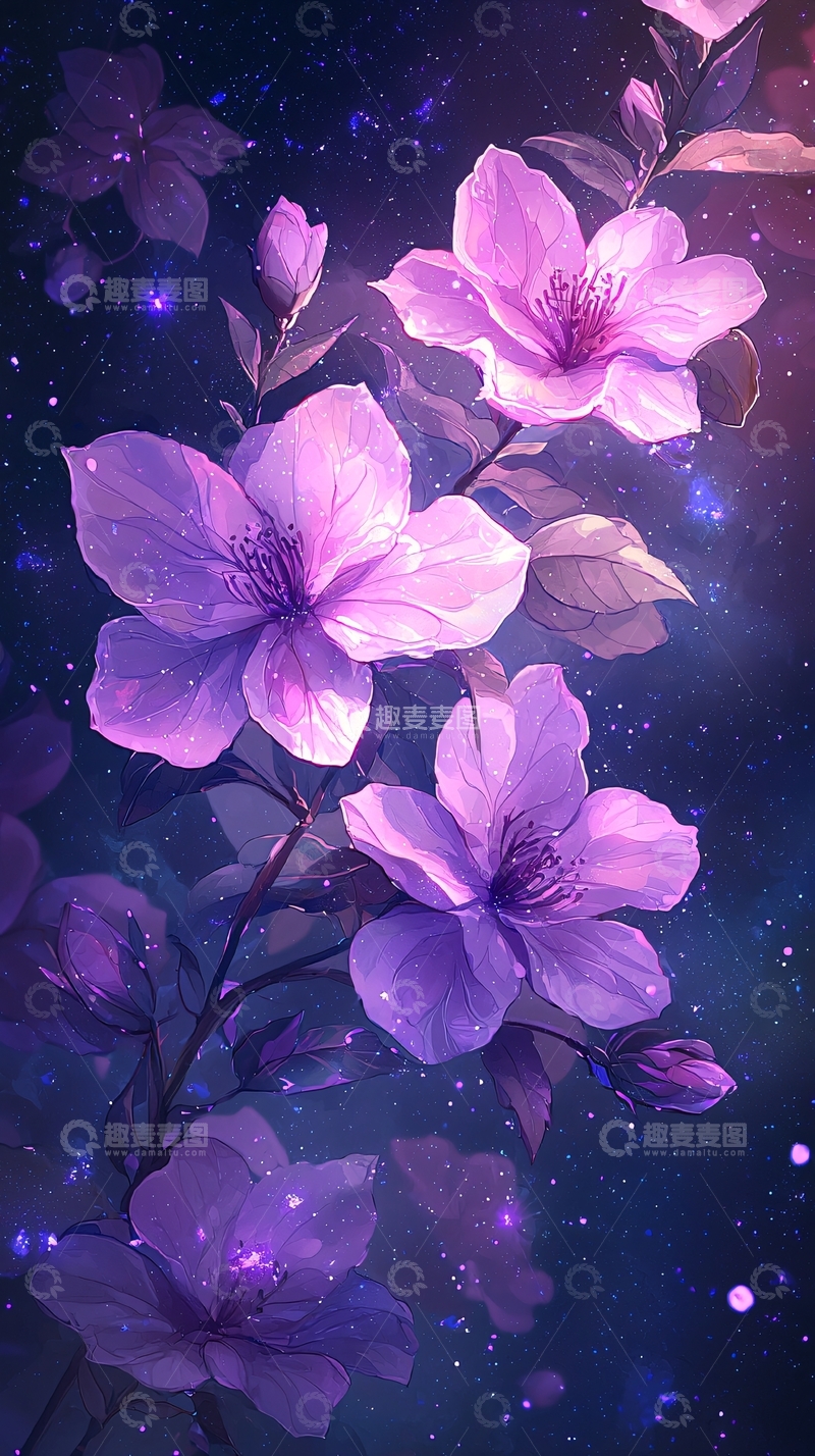 高清大图下载【趣麦麦图】梦幻紫色花朵星空背景