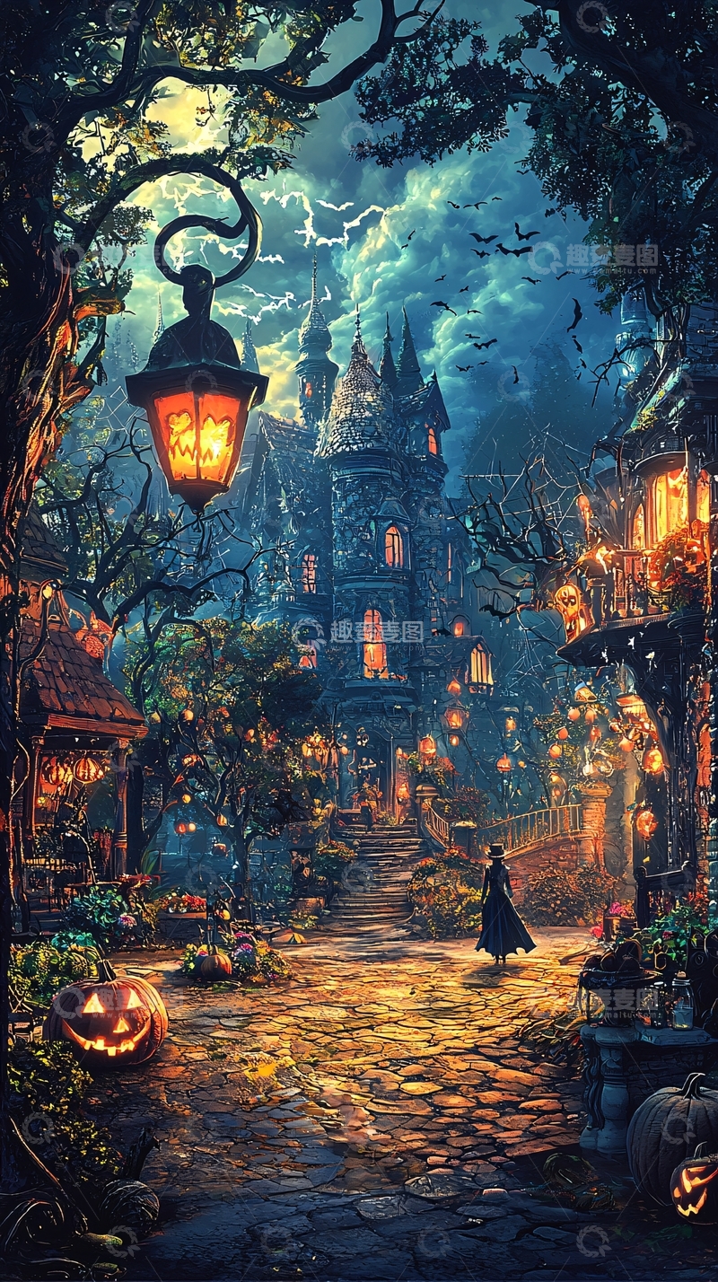 高清大图下载【趣麦麦图】万圣节夜景城堡灯火辉煌