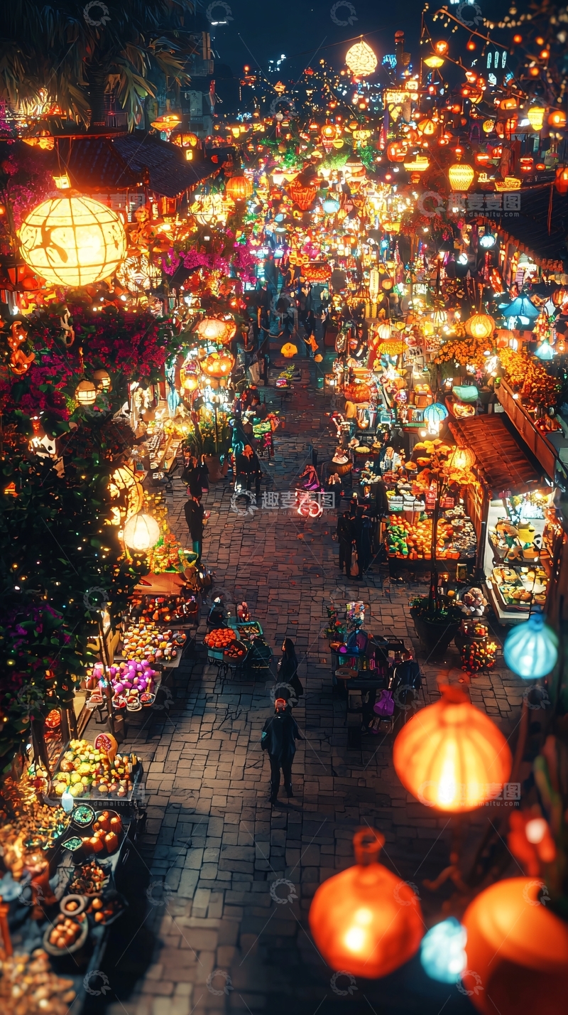 高清大图下载【趣麦麦图】夜晚灯火辉煌的市场