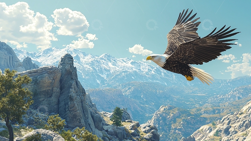 高清大图下载【趣麦麦图】雄鹰翱翔雪山之巅