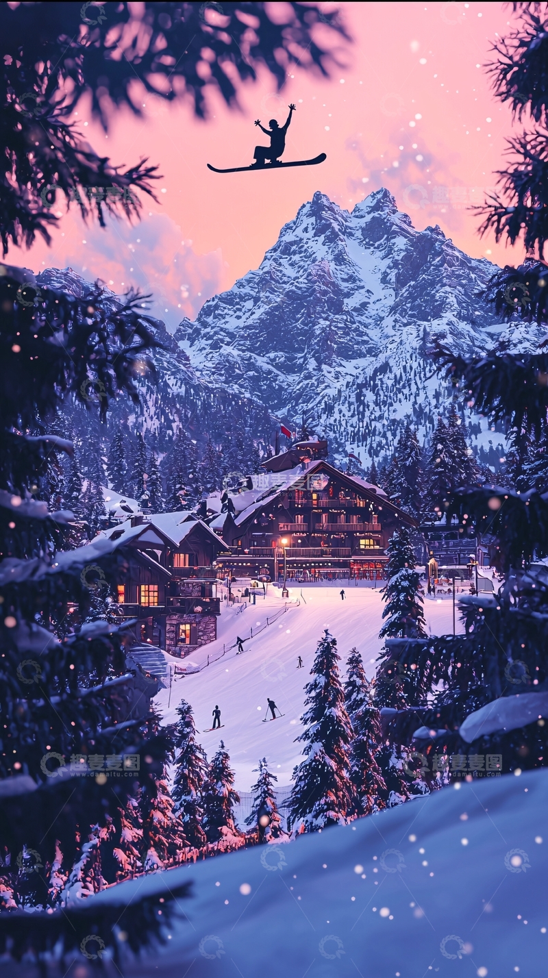 高清大图下载【趣麦麦图】冬日滑雪胜地风景