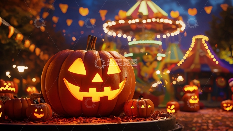 高清大图下载【趣麦麦图】万圣节南瓜灯夜景