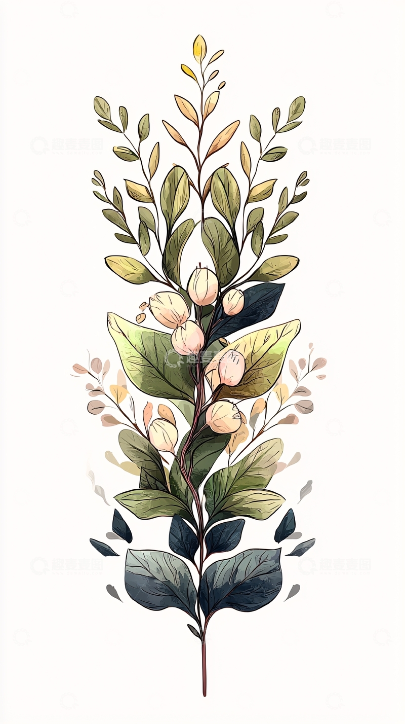 高清大图下载【趣麦麦图】秋日花卉手绘插画素材