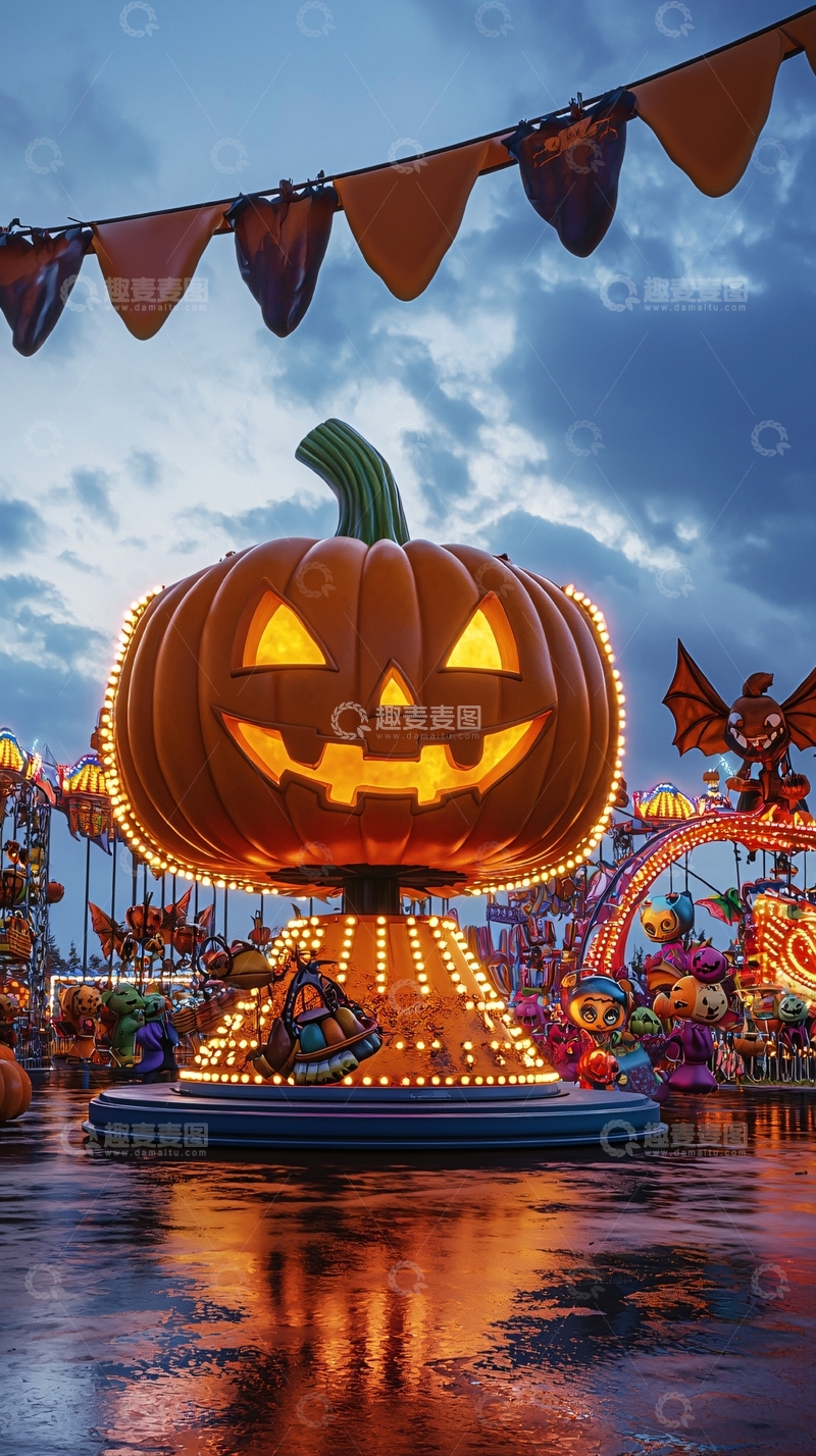 高清大图下载【趣麦麦图】万圣节南瓜灯游乐场夜景